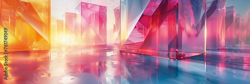 abstract geometric background, futuristic architecture with glass panels photo