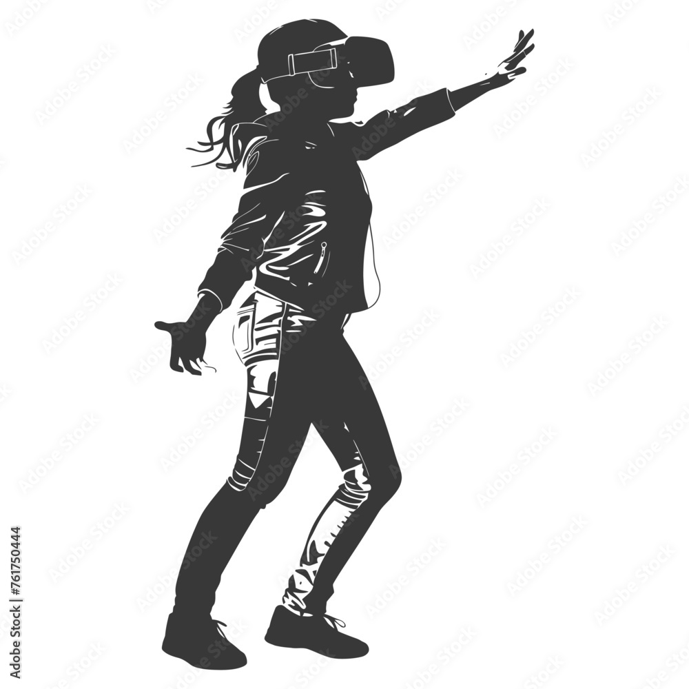 Silhouette girl playing virtual reality headset black color only Silhouette girl playing virtual reality headset black color only