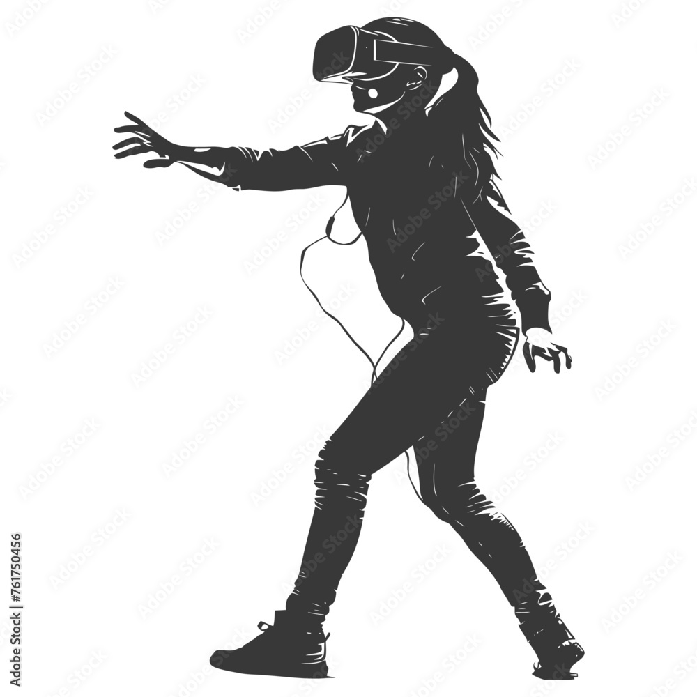 Fototapeta premium Silhouette girl playing virtual reality headset black color only