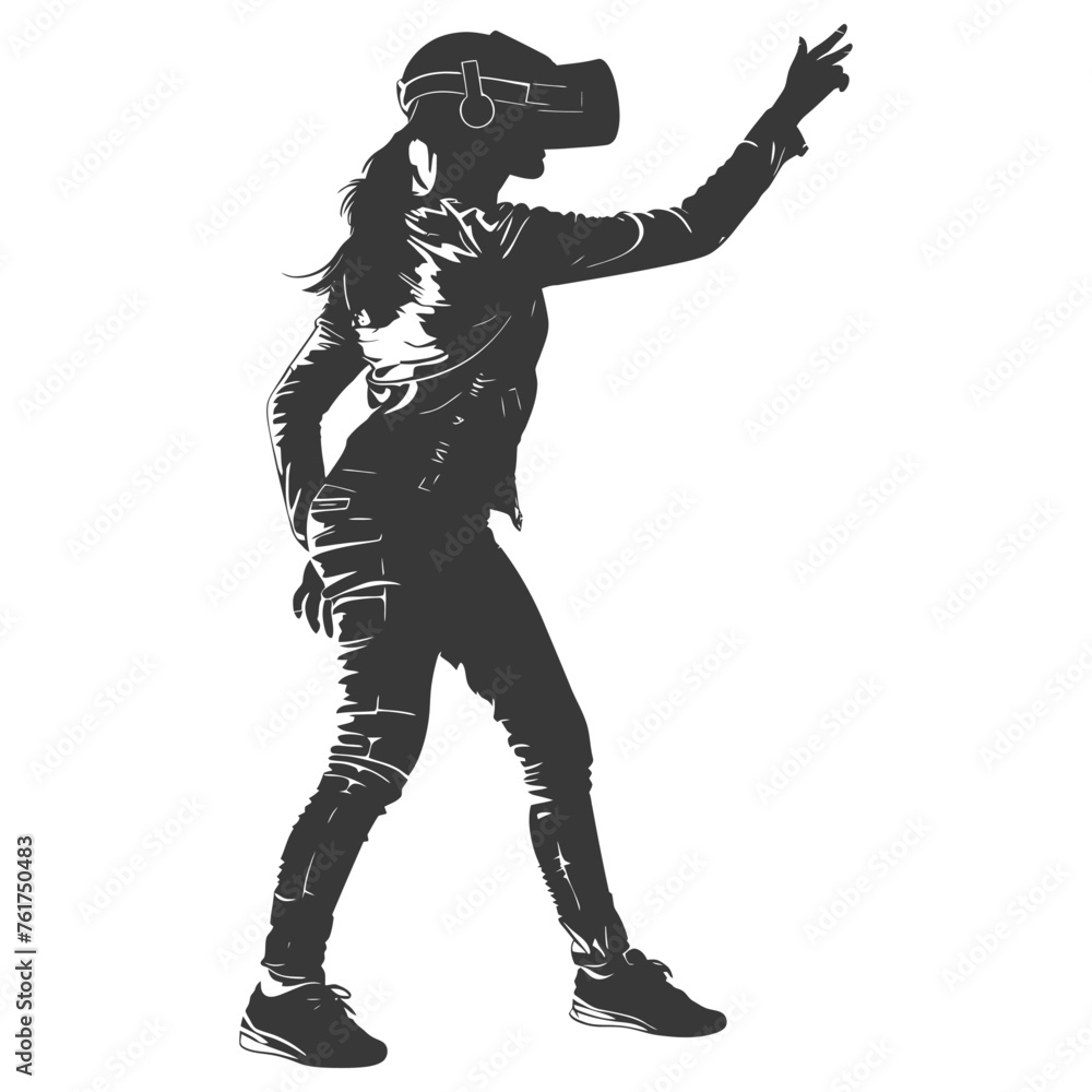 Silhouette girl playing virtual reality headset black color only Silhouette girl playing virtual reality headset black color only