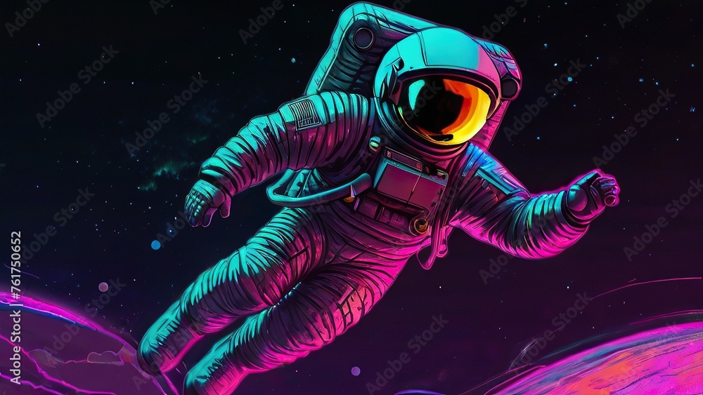  retro wave astronaut in space, illustration