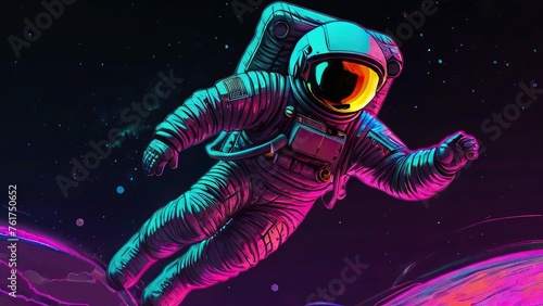 retro wave astronaut in space  illustration