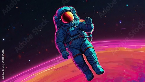 retro wave astronaut in space, illustration © Robson