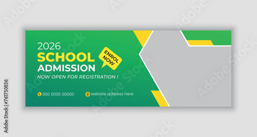 School admission social media cover template, education facebook cover design, web banner ads.