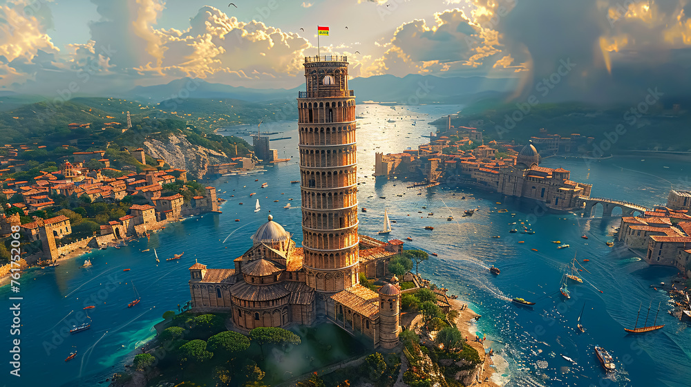 Obraz premium Leaning Tower of Pisa, Italy. 3D rendering.