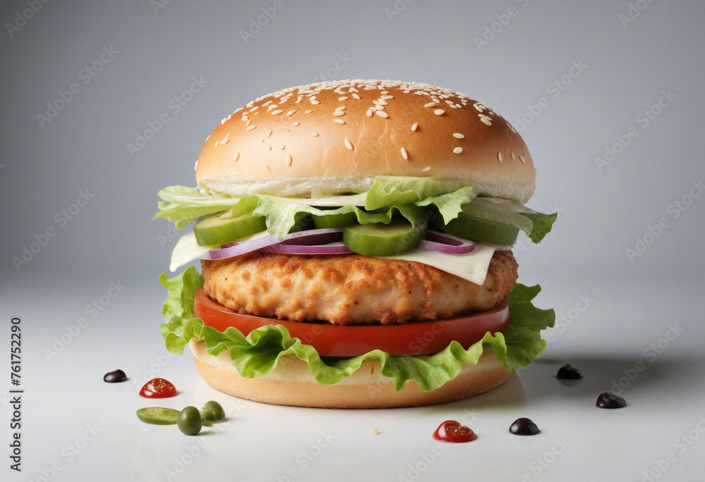 chicken burger, isolated, transparent background, fried chicken - chicken burger, isolated, transparent background, fried chicken -