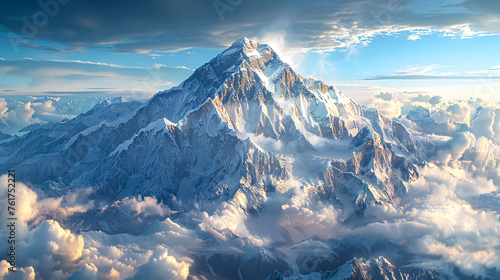 Aerial view of Himalaya mountains at sunset. Nepal, Everest region. photo