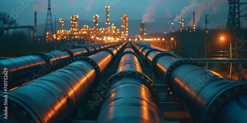 Industrial pipes carrying natural gas at a terminal boosting global energy trade. Concept Energy Trade, Industrial Pipes, Natural Gas, Global Terminal, Resource Transportation photo