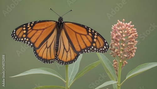 A Monarch Butterfly Perched On A Milkweed Plant