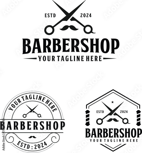 Barbershop hair salon scissor Black and white simple minimalist Logo Vector illustration
