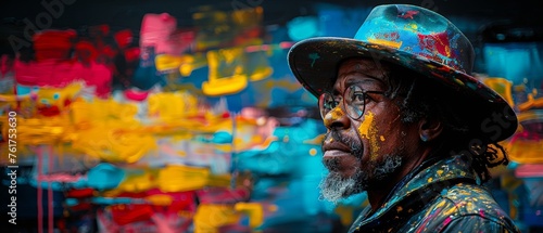 A street artist's spontaneous moment, vibrant characters embody unadulterated joy and artistic imperfections photo