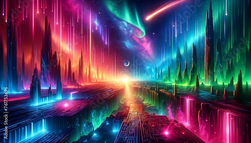 Neon Forest Pathway Leading to Cosmic Horizon