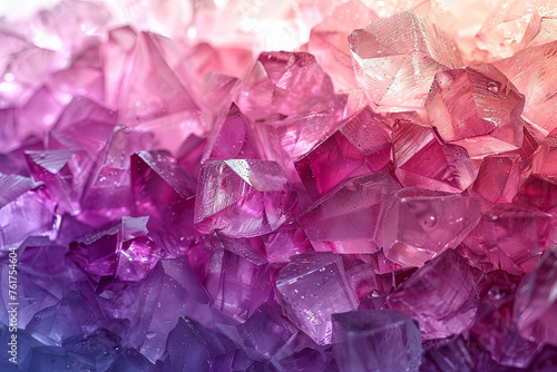 Background of close up of purple and pink crystals. The image has a vibrant and colorful mood