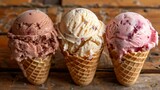 Fresh tasty organic ice cream in waffle cone 