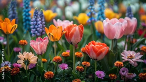 Diverse Field of Multicolored Flowers