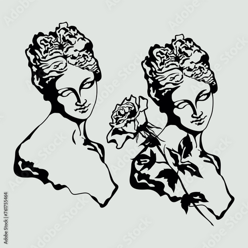 Illustration of an antique statue a trendy aesthetic gypsum portrait for streetwear design