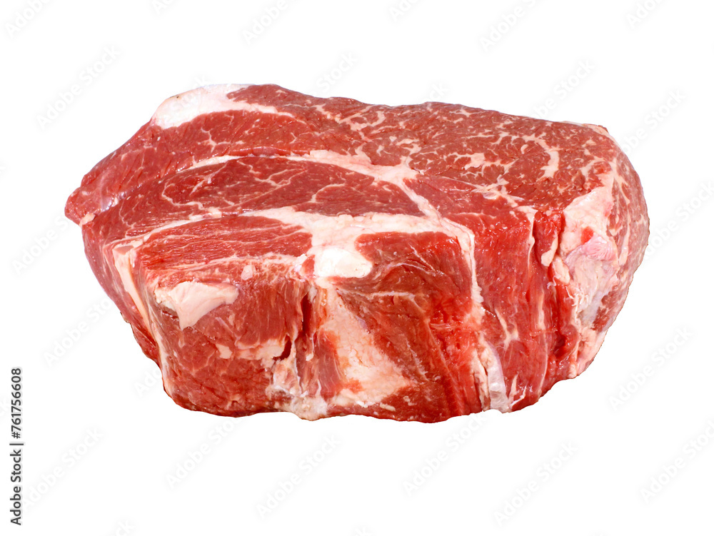 Raw beef boneless chuck roast, moist and tender meat.
Isolated from the background.