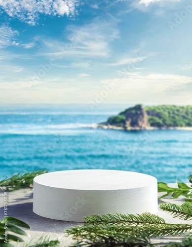 Wallpaper Mural  Abstract round platform podium for cosmetic products. Natural style circle presentation display stand on sea view background Torontodigital.ca