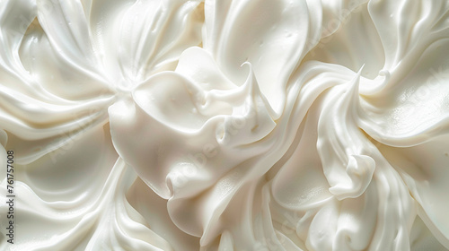 Close-up of white natural creamy vanilla yogurt top view