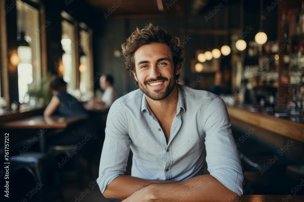 Inspiring Male entrepreneur smiles. Handsome work. Generate Ai Inspiring Male entrepreneur smiles. Handsome work. Generate Ai
