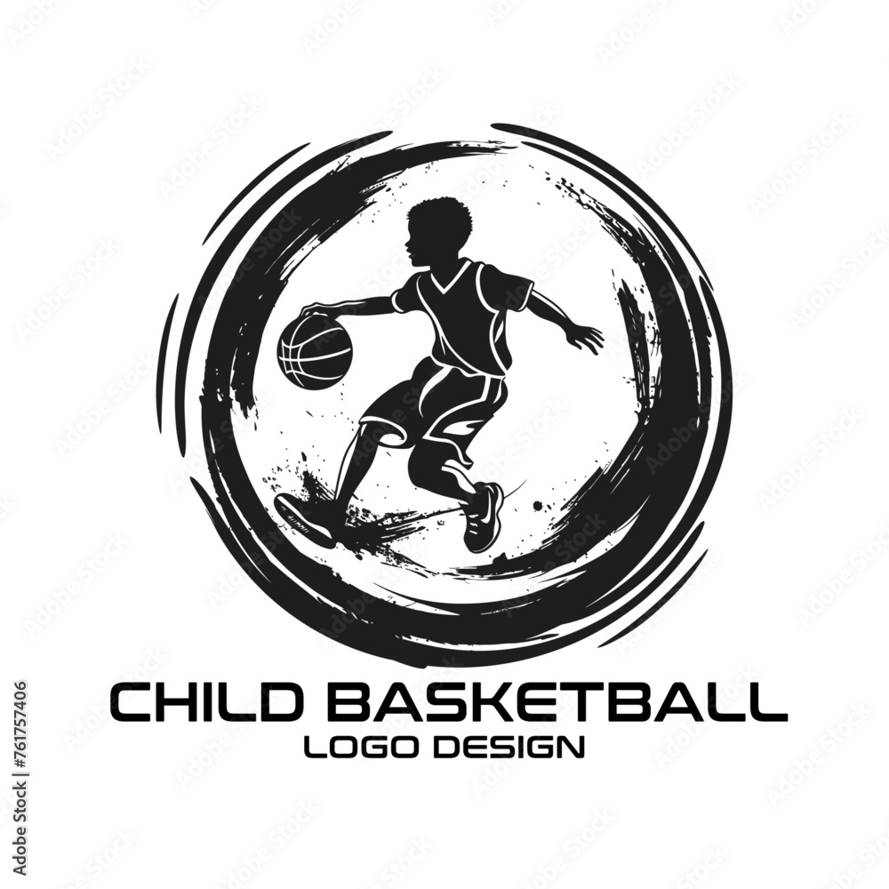 Child Basketball Vector Logo Design