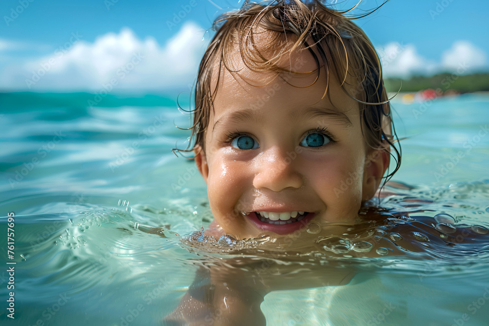 A smiling boy in the warm blue water of the Red Sea. A smiling boy in the warm blue water of the Red Sea.