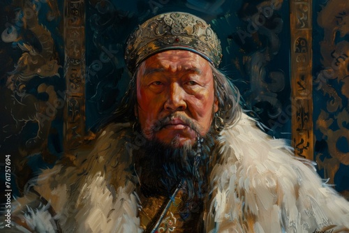 Oil painting of Genghis Khan as a Mongol Emperor depicted as a historical figure and warrior