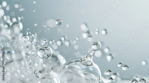 Close-up of white transparent drops of liquid bubbles molecules isolated