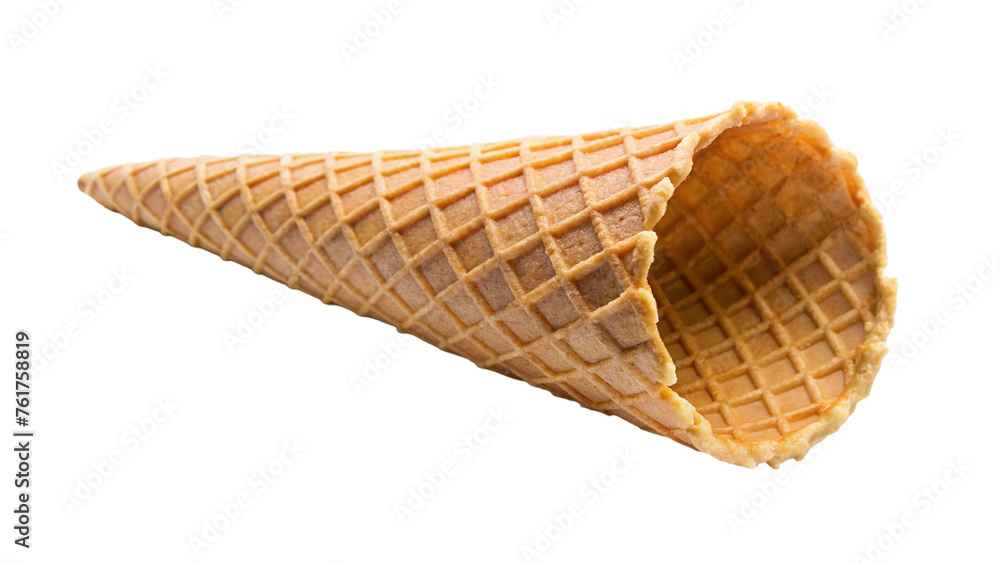Empty waffle cone for ice cream. isolated on transparent background.