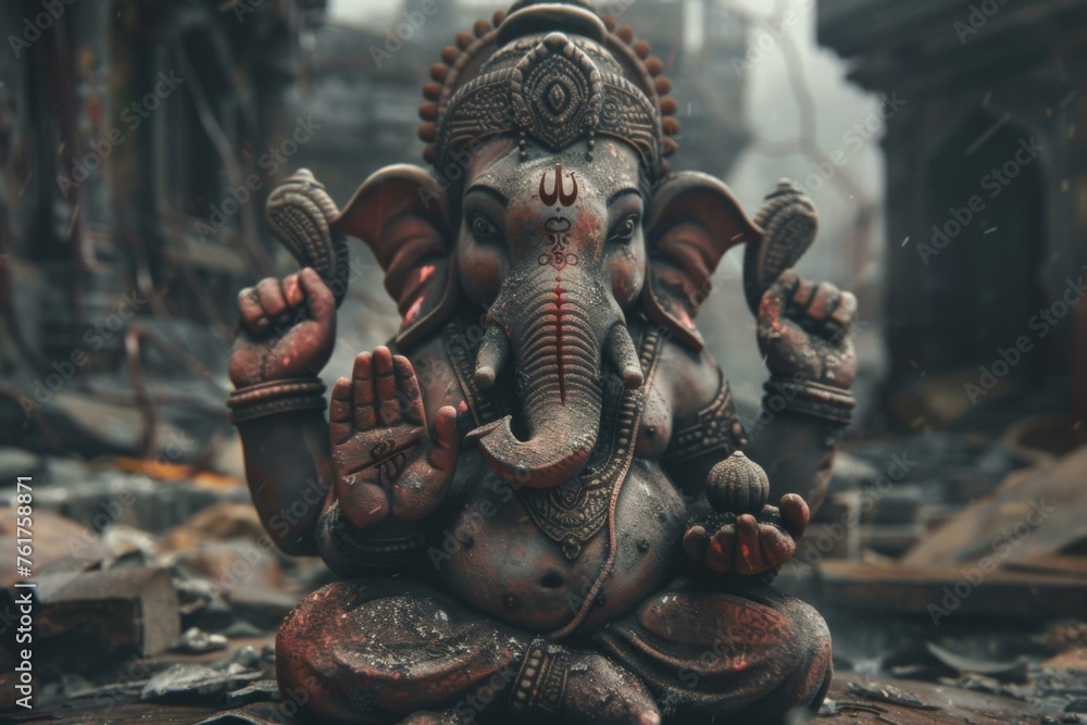 Ganesh the deity of Hindu mythology an epic elephant-headed remover of obstacles - obrazy, fototapety, plakaty 