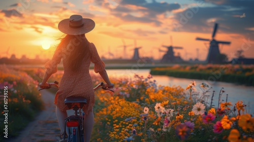 Woman Riding Bike Through Field of Flowers