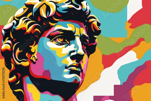 Apollo Pop-art portrait with colorful, mythology-inspired artwork in bold, vibrant styles