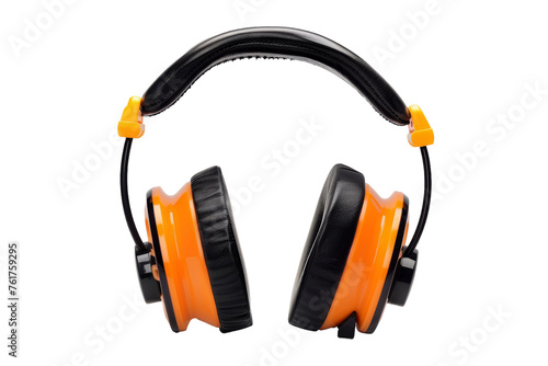 A pair of headphones resting on a white background