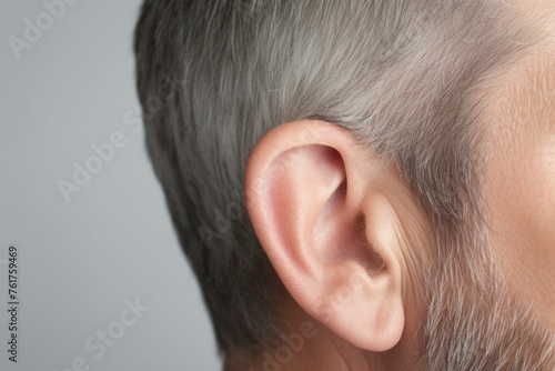 Frustrated Man hearing problem closeup. Human damage acoustic. Generate Ai