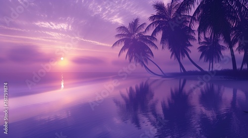 Enchanted Tropical Beach at Twilight  The Last Rays of the Sun Illuminating the Scene with a Soft  Purple  Creating a Scene of Utter Tranquility and Beauty.