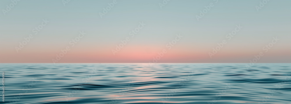 Blue sea or ocean coastline scenery, summer sunrise in flat design, panoramic clear sky for outdoor vacation relax and journey, seascape,  soft background
