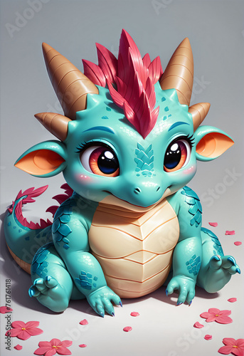 Cute little dragon sitting on the flat ground