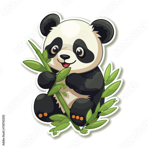 Fototapeta Naklejka Na Ścianę i Meble -  Cute panda eating bamboo sticker illustration ideal
