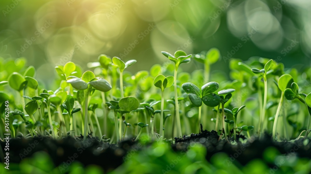 Small green plant sprouts grow after the rain In the spring, nature sunny blurred background, natural colors, copy space. Earth day concept. Generative ai Small green plant sprouts grow after the rain In the spring, nature sunny blurred background, natural colors, copy space. Earth day concept. Generative ai