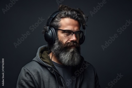 man with a beard wearing headphones Generative AI