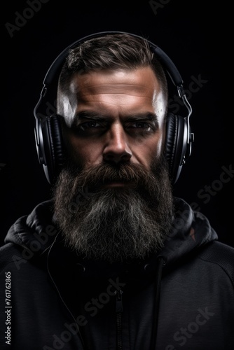 man with a beard wearing headphones Generative AI © València