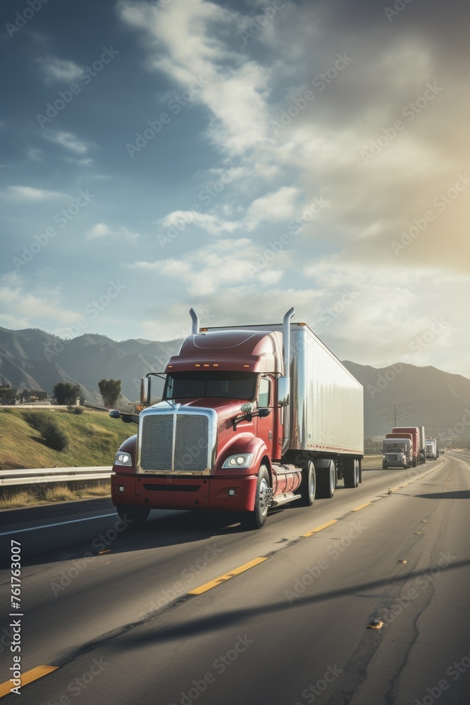 truck with cargo driving on the highway Generative AI