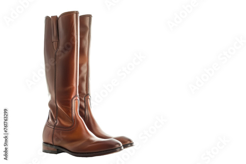 A pair of worn brown boots resting on a clean white background