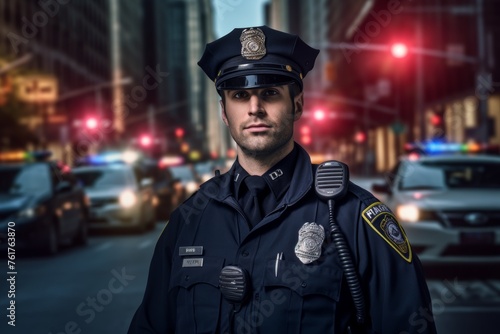 male police officer on a city street Generative AI