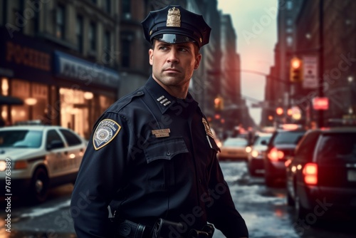 male police officer on a city street Generative AI