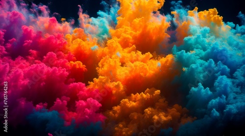 Colorful tones explode in a lively display of ink clouds amidst the water 