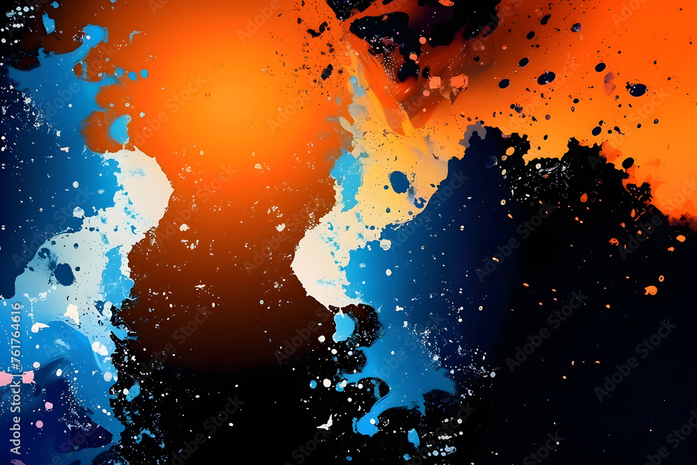 abstract background in the form of blue and orange splashes, illustration of orange and blue splashes and paint splatters abstract background in the form of blue and orange splashes, illustration of orange and blue splashes and paint splatters