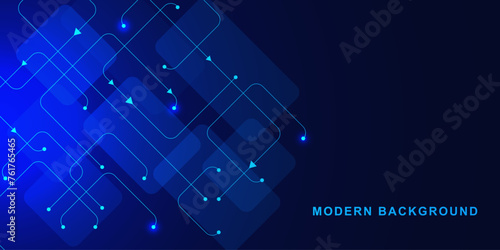 Abstract modern background with blue rectangle and lines and dots connected. Futuristic technology concept design.