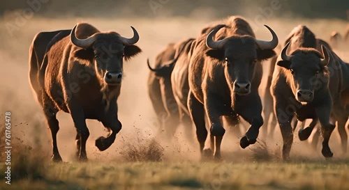 Buffalo herd running. photo