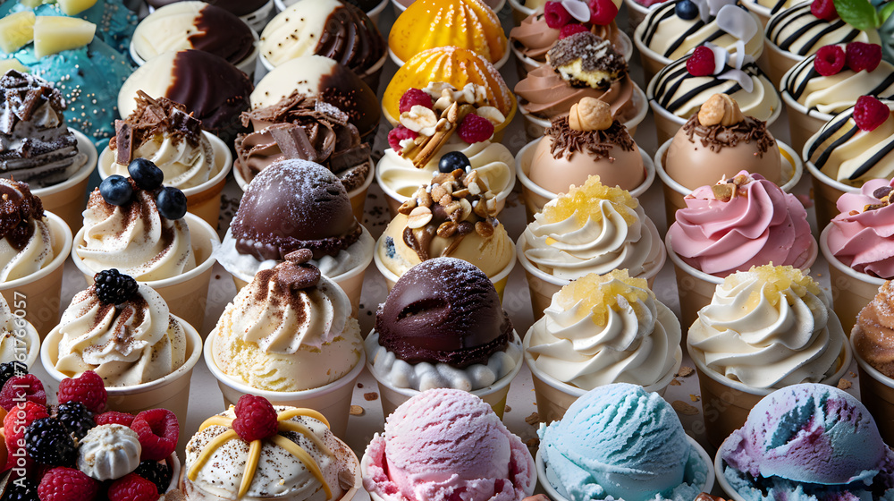 Variety of Delectable Ice Desserts: From Scoops of Ice Cream, Artisanal Gelato Cones to Fruity Popsicles